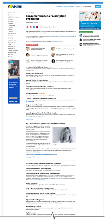 Old AllAboutVision.com article page user engagement