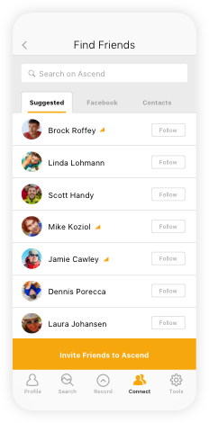 Ascend App find friends screen